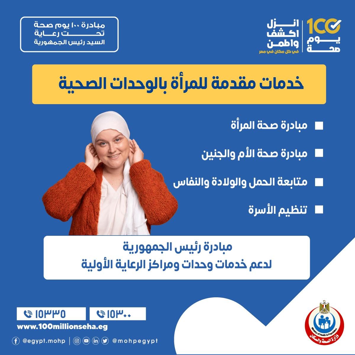 خدمات تقدم للمرأة بالوحدات الصحية، ضمن مبادرة رئيس الجمهورية لدعم خدمات وحدات ومراكز الرعاية الأولية