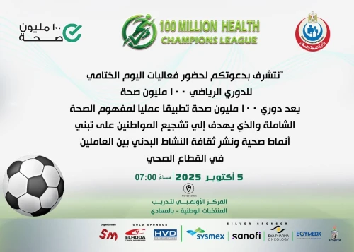 مبادرات «100 مليون صحة» تعلن الوصول إلى نهائي دوري «100 مليون صحة» الرياضي